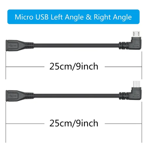 Miniatura 7 de Cable de extensión micro USB corto de 9 pulgadas, 90 grados de ángulo izquierdo y recto micro USB macho a hembra de 5 pines de datos de carga
