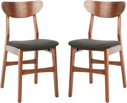 SAFAVIEH Furniture Lucca - Juego de 2 sillas de comedor retro, nogal y negro, madera, diseño tapizado de mediados de siglo, ideal para comedor,