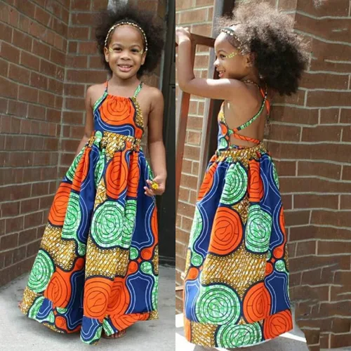 Miniatura 2 de Vestido de princesa africana Dashiki con tirantes 3D para niñas y niñas pequeñas (naranja, 6-7 años)