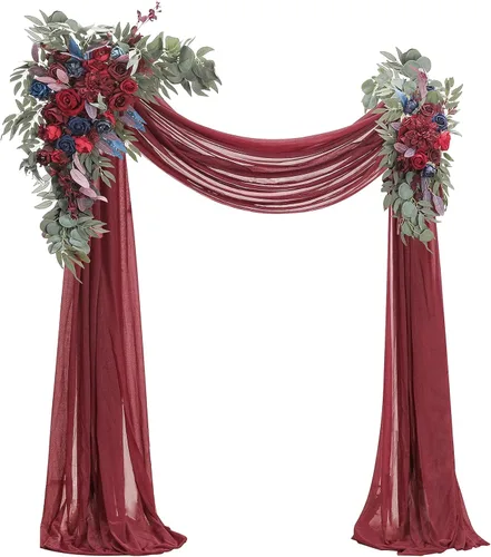 Miniatura 17 de Floroom Kit de Flores de Arco con Cortinas (Paquete de 4) - 2 piezas de Guirnalda Floral Artificial Rosa Rubor con 2 piezas de Tela Drapeada