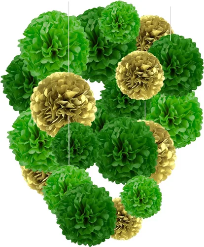 Miniatura 9 de Capesaro Pompones de Papel Dorado y Negro - 10", 12" Decoraciones de Papel Tisú para Decoración Colgante de Fiestas - Juego de 12 Piezas