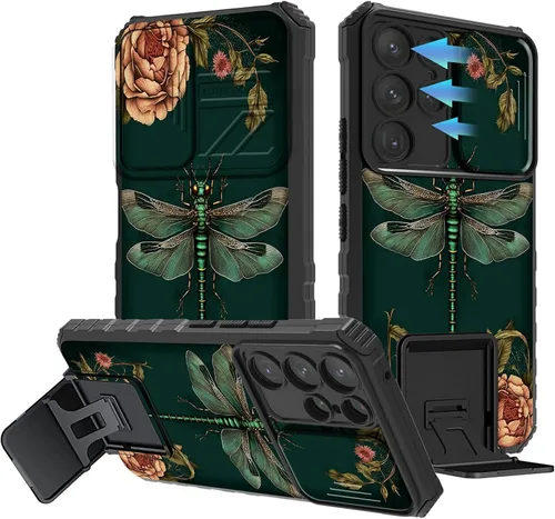 Miniatura 1092 de Funda para Samsung Galaxy S22 Ultra 5G, Galaxy S22 Ultra con cubierta de cámara deslizante, funda resistente de doble capa con función atril Black