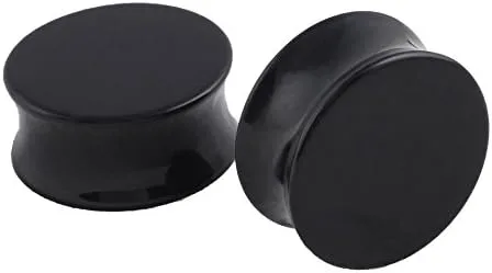 Miniatura 2 de HQLA 1 par de dilatadores dilatadores de piedra de obsidiana natural doble acampanada