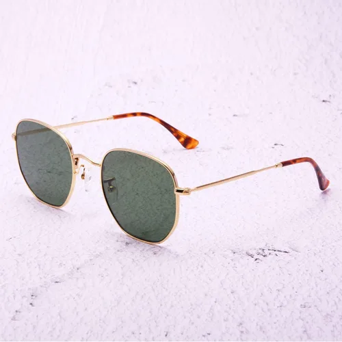 Miniatura 4 de Lentes de sol hexagonales con lente de cristal retro para hombres y mujeres, marco de metal cuadrado vintage, lentes planas, lentes de sol