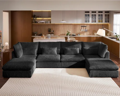 Miniatura 19 de Sofá Modular de Gran Tamaño, Sofá Seccional de Chenilla Nube Extra Profundo con Chaise Otomana, Sofá Esponjoso de Chenilla de 4 Plazas para Sala