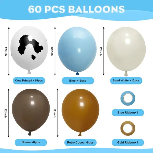 Miniatura 2 de Juego de 60 globos de vaca azul y marrón, globos de vaca marrón y azul de 12 pulgadas para fiestas de adultos, decoración de fiesta temática