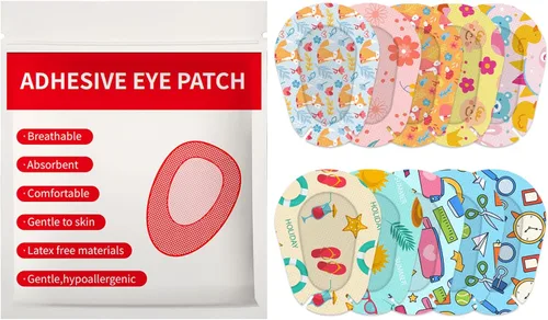 60 parches adhesivos para los ojos para niños, 10 estilos de dibujos animados, transpirables, bloqueo de luz, vendajes adhesivos para niños y niñas