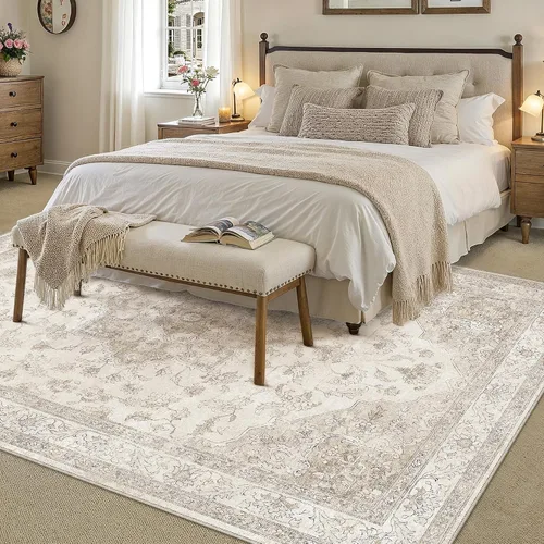 Miniatura 3 de PureCozy - Alfombra de área beige de 8 x 10, lavable, vintage, alfombra para sala de estar, dormitorio, gran alfombra suave retro de pelo bajo