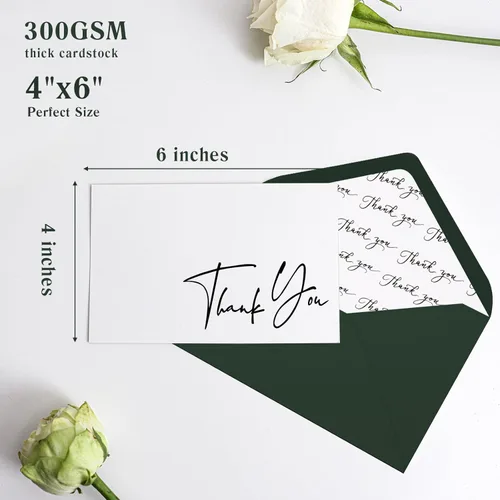 Miniatura 3 de Goefun 144 tarjetas de agradecimiento con sobres, paquete a granel de 4x6, notas en blanco verdes con diseños elegantes, perfectas para bodas, baby