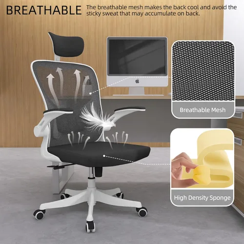 Miniatura 8 de Monhey Silla de oficina, silla de oficina ergonómica con soporte lumbar, reposacabezas 3D y brazos abatibles, sillas de escritorio para oficina