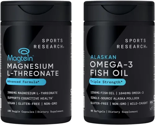 Sports Research® Paquete de apoyo para la salud cognitiva: aceite de pescado Omega 3 de triple fuerza EPA y DHA ácidos grasos de abadejo salvaje de