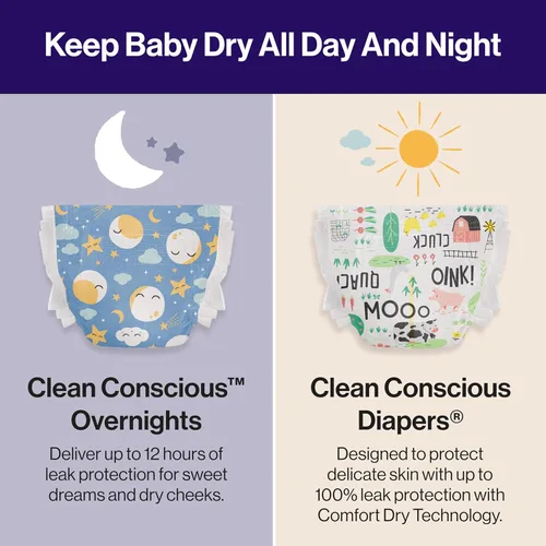 Miniatura 7 de The Honest Company Pañales Comfort Dry para la noche, protección de hasta 12 horas, hipoalergénicos, acogedores carteles de nube + estrellas