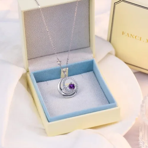 Miniatura 5 de FANCIME Collares de piedra natal de plata de ley 925 con colgante de luna y estrella, joyería fina, regalos de cumpleaños y Navidad para niñas