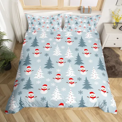 Miniatura 25 de Juego de ropa de cama de 3 piezas con diseño de muñeco de nieve, funda de edredón con temática de invierno, funda de edredón con temática de Feliz