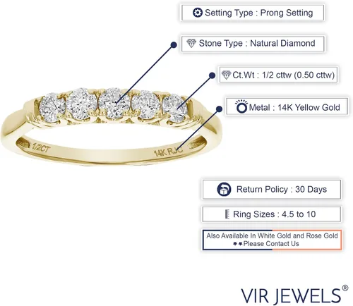 Miniatura 4 de Vir Jewels Anillo de compromiso de oro amarillo de 14 quilates con 5 piedras de 12 quilates