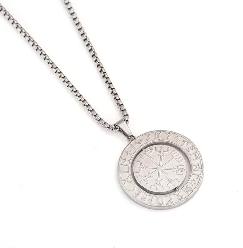 Collar con colgante de amuleto nórdico de los vikingos nórdicos Vegvisir RUNE, collar de acero inoxidable con colgante extraíble joyería original,