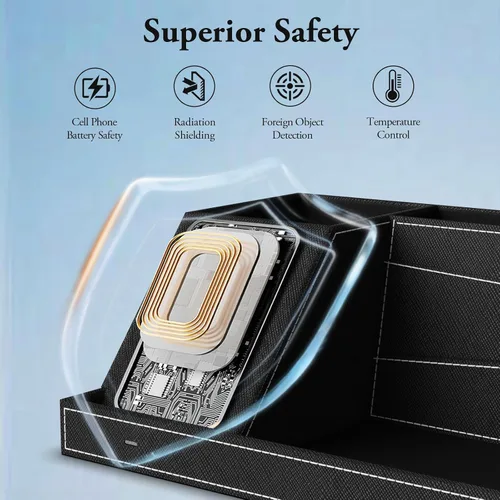 Miniatura 7 de TopMade Organizador de mesita de noche de escritorio con cargador inalámbrico, soporte de cuero para bolígrafos, accesorios de oficina, estación