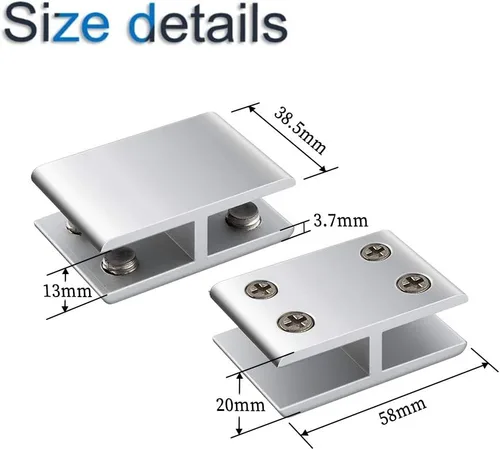 Miniatura 2 de INCREWAY Abrazadera de vidrio, paquete de 4 soportes ajustables de aleación de aluminio de doble cara para estante de vidrio, soporte de abrazadera