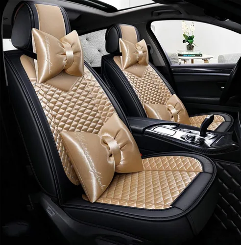 Miniatura 4 de Bling - Fundas de asiento de automóvil de seda y cuero retro con celosía, ajuste universal (negro básico)