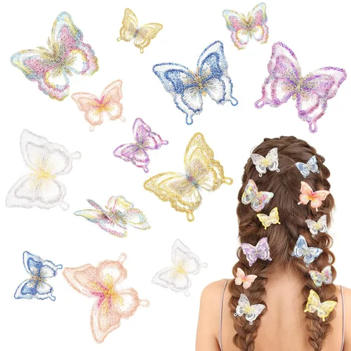WILLBOND 18 piezas de horquillas con diseño de mariposa, lazos de encaje de Halloween, horquillas con bordado de mariposas, accesorios para mujeres,