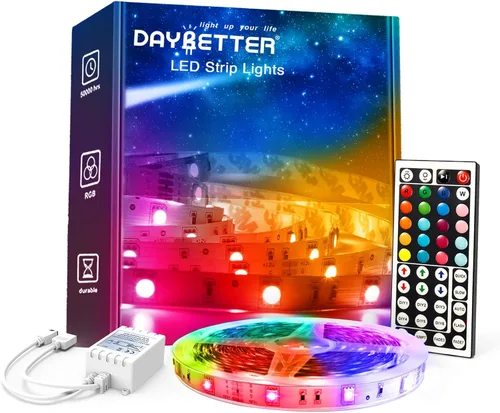 DAYBETTER - Luces LED para dormitorio, tiras de luces LED de 32.8 pies con cambio de color RGB y control remoto, luces LED para decoración de