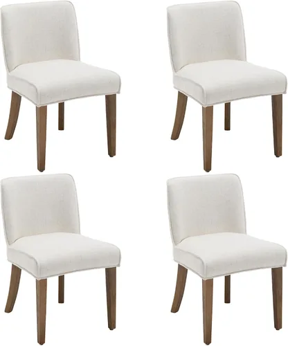 chairus Juego de 4 sillas de comedor de granja, cómodas sillas de cocina tapizadas de tela de lino, sillas de comedor de madera marrón nogal, para