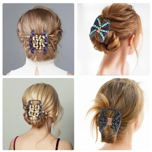 Miniatura 6 de Yeshan Peines Mágicos para el Cabello para Mujeres con Cuentas de Madera Elásticos Extensibles Dobles Peines Laterales Ajustables Clips Elásticos