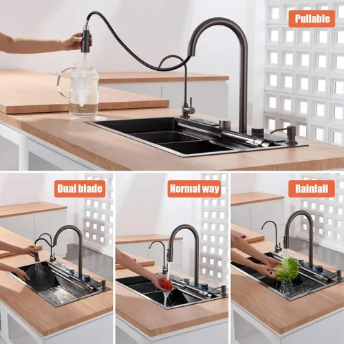 Miniatura 4 de BEITH Fregadero de cocina moderno, fregadero multifunción de 29 x 17 pulgadas, pantalla digital inteligente, cascada de ángulo ajustable con 3 modos