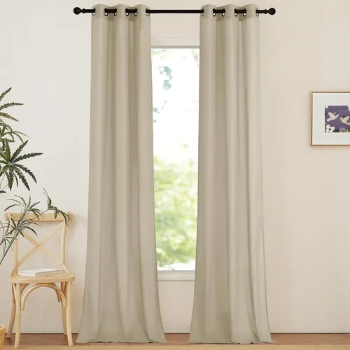 Miniatura 107 de NICETOWN Cortinas de lino natural con textura de lino para dormitorio, mezcla de lino rústica con ojales en la parte superior, semitransparentes