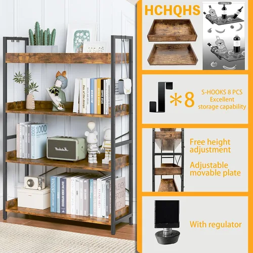 Miniatura 5 de HCHQHS - Estantería de 4 niveles, estantería industrial ajustable, estantería alta vertical, estanterías abiertas de madera y metal negro