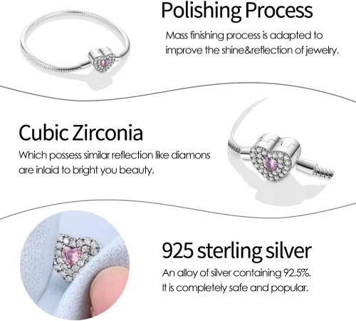 Miniatura 4 de Pandach Pulsera de plata de ley 925 con cierre de circonita cúbica transparente, pulsera de cadena de serpiente básica para cualquier dije