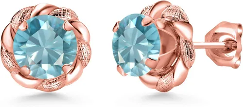 Miniatura 250 de Gem Stone King Aretes de plata de ley 925 de 0.236 in con piedra natal redonda para mujer