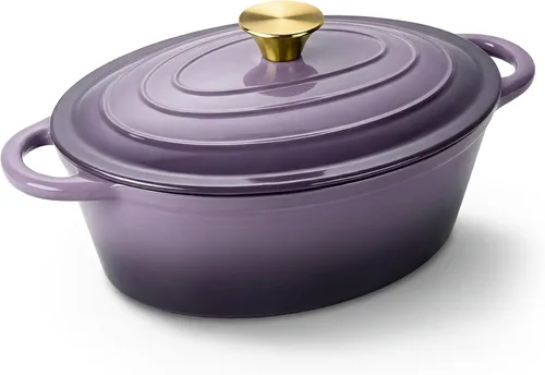 Miniatura 12 de Horno holandés ovalado para hornear pan, olla de horno holandés de hierro fundido esmaltada antiadherente de 4.5 cuartos de galón con tapa, cazuela