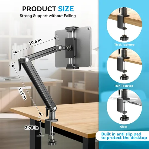 Miniatura 4 de Jakeko Soporte para brazo de monitor portátil, diseño de aluminio con ultraestabilidad y alta capacidad de carga