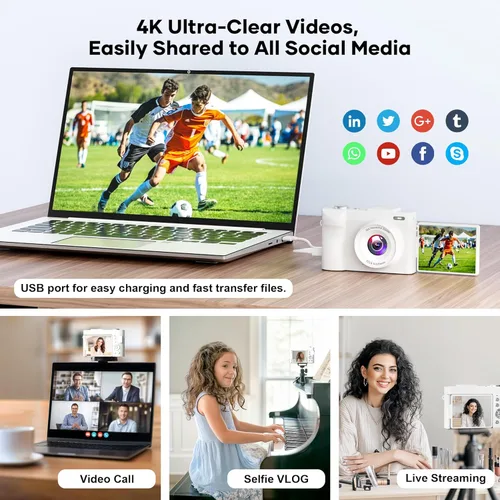 Miniatura 5 de Cámara digital 4K para fotografía, pequeña cámara de videoblogs con pantalla giratoria para YouTube, zoom 16X de 50MP, cámaras de viaje portátiles