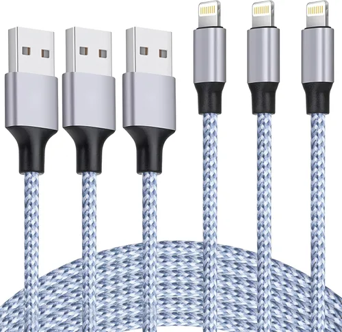 DAZHWA Paquete de 3 cargadores para iPhone de 6 pies, certificado MFi, mejor cable Lightning trenzado de nailon para teléfono celular, cable de