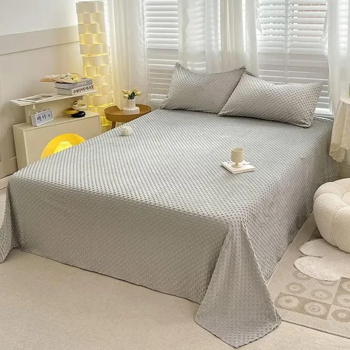 Miniatura 15 de Sábana de cama de punto Minky sólido, sábana de forro polar de terciopelo cálido, sábana encimera, manta de cama ligera, individual, gris oscuro