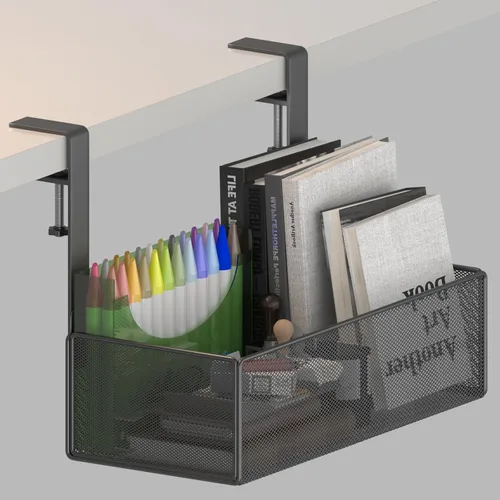 orbixa Organizador de almacenamiento para debajo del escritorio, malla de metal 3 en 1, almacenamiento lateral de escritorio, uso en el escritorio,