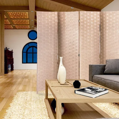 Miniatura 5 de Divisor de habitación, 4 paneles plegables de privacidad de 6 pies, divisor de habitación, malla de madera, diseño tejido a mano, partición Natural