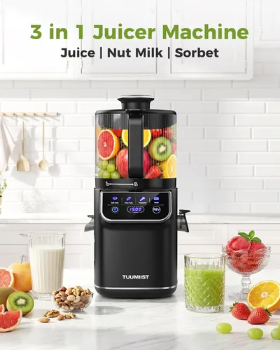 Miniatura 2 de TUUMIIST Exprimidor de prensa en frío 3 en 1, exprimidores de masticación Smart Touch para frutas y verduras enteras, exprimidor lento de 6.5