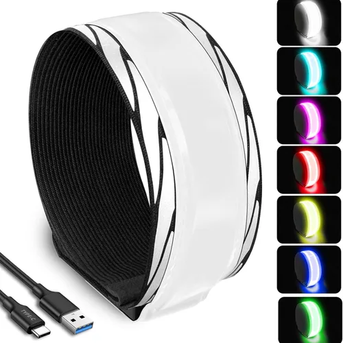 Miniatura 10 de RGB 7 Colors Switchable LED Armband, USB-C Rechargeable, 360° Reflective Running Light for Runners, High Visibility Reflective Running Gear for