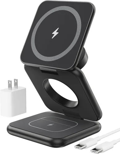 Miniatura 9 de Cargador inalámbrico magnético plegable, estación de carga 3 en 1 de aleación de aluminio KU XIU X40 para Apple, soporte de cargador magnético Gris