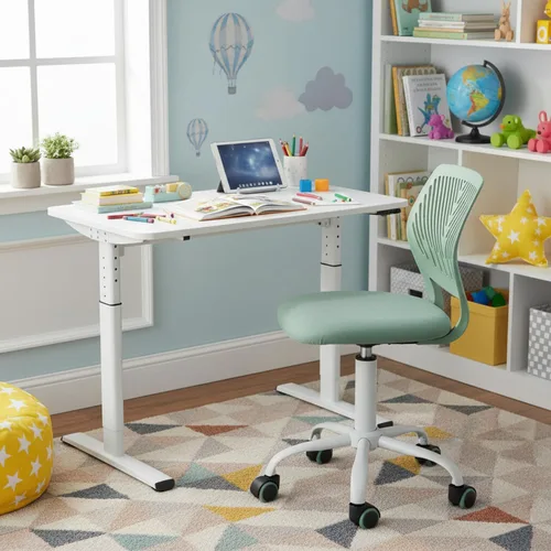 Miniatura 5 de FurnitureR Silla de escritorio para adolescentes, niños y niñas, silla de tareas con malla transpirable y polipropileno con respaldo medio, altura