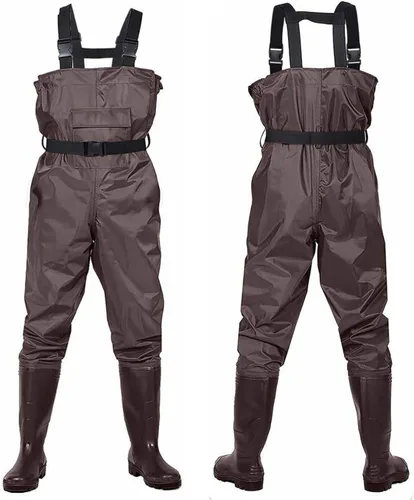 Miniatura 10 de Vadeadores de pecho con botas, de 2 capas de PVC/nailon, impermeables, para caza, pesca, camuflaje y pesca