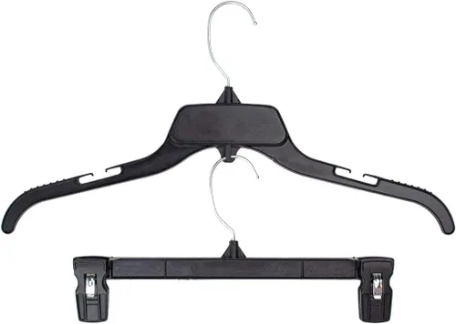 HangOn Juego combinado de perchas para camisa y pantalones, plástico reciclado, negro, 17 pulgadas y 12 pulgadas, 15 cada uno, 30 en total