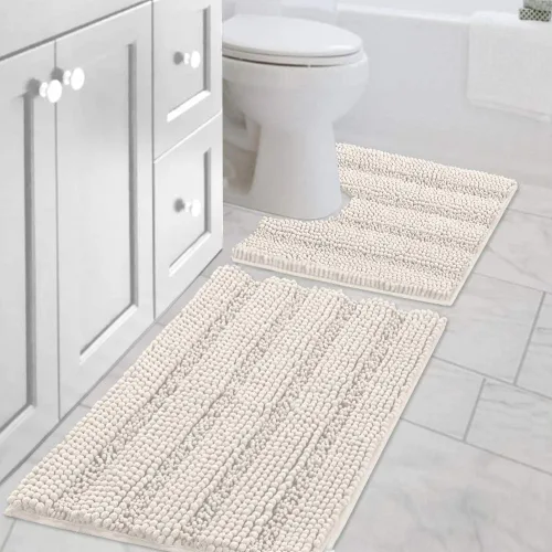 Miniatura 61 de H.VERSAILTEX - Alfombras de baño, juego de 2 piezas, alfombra de contorno para baño, juego de alfombras para inodoro, alfombra antideslizante