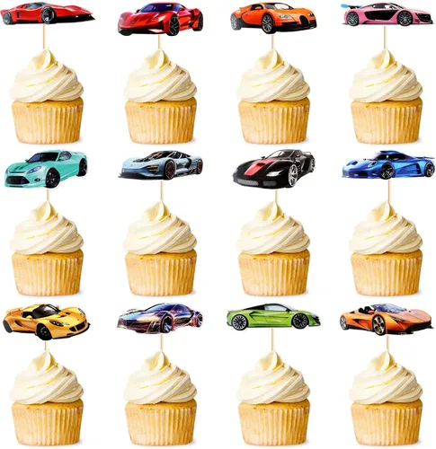 Miniatura 8 de 24 piezas de adornos para cupcakes de coche de carreras, trofeo brillante, bandera de carreras, decoraciones de pastel con temática de carreras