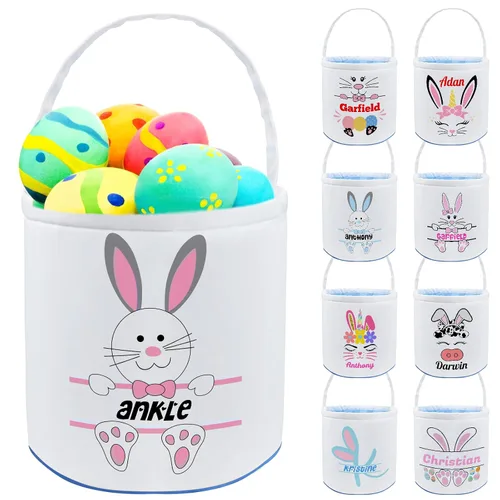 Miniatura 16 de Cesta de Pascua personalizada con nombre, bolsas de lona personalizadas para niños, cestas de Pascua para bebés, niños y niñas, color azul