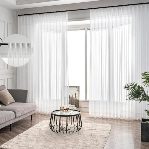 Miniatura 37 de Cortinas plisadas negras traslúcidas de 84 pulgadas de largo, 2 paneles para dormitorio, lino texturizado, ganchos transparentes para pista