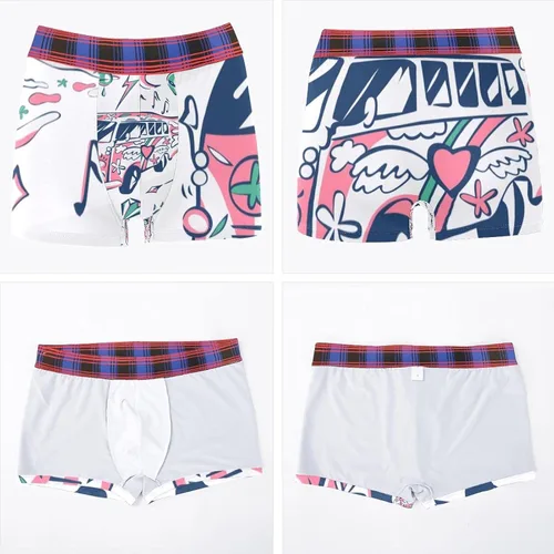 Miniatura 4 de Lorvies Boxer Briefs Retro Hippie Car Love Bus Mini Van Sun Yin Yang Alien Men Underwear Short Leg Polyester Spandex